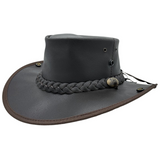 Jacaru Boundary Rider Bovine Cow Leather Hat Chinstrap Side Snaps - Brown In Australia - Darrahopens