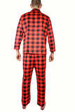 Mens Flannelette Pyjama Set Sleepwear Soft 100% Cotton PJs Two Piece Pajamas - Red - XL