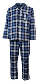 Mens Plus Size Flannelette Pyjamas 100% Cotton PJs Set Top Pants in Blue Check - 5XL