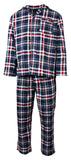 Mens Flannelette Pyjama Set Sleepwear Soft 100% Cotton PJs Two Piece - Navy/Red Check - S