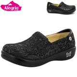 ALEGRIA Keli Nursing Shoes Slip On Womens Work Working Hospitality - Black Embossed Paisley In Australia - Darrahopens