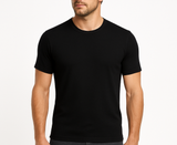 Mens 100% Pure Merino Wool Crew Neck Short Sleeve Top T Shirt Thermal Underwear - Black - Large (100cm)