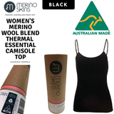MERINO SKINS Ladies Camisole Merino Wool Thermal Underwear Top Warm Cami - Black In Australia - Darrahopens