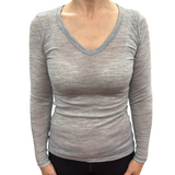 Merino Skins Verona Womens V-Neck Long Sleeve Thermal Underwear Soft Grey Marle In Australia - Darrahopens