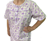 Womens 100% Cotton Short Sleeve Nightie Gown Night Sleepwear Pyjamas PJ Pajamas - Lilac - 14