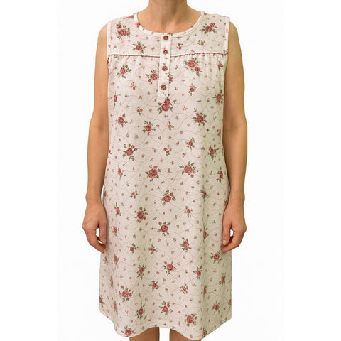 Womens 100% Cotton Sleeveless Nightie Gown Night Dress Pyjamas PJ - White - 14