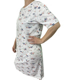 Womens Ladies Cotton Nightie Night Gown Slip Petticoat PJs Sleepwear Dress - White/Pink - 16