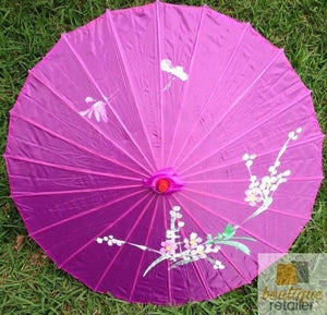PARASOL UMBRELLA Chinese Japanese Bamboo Flower Pattern Fabric 80cm Diameter - Purple