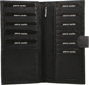 Pierre Cardin Leather Passport Holder Travel Wallet w/ RFID Protection - Black