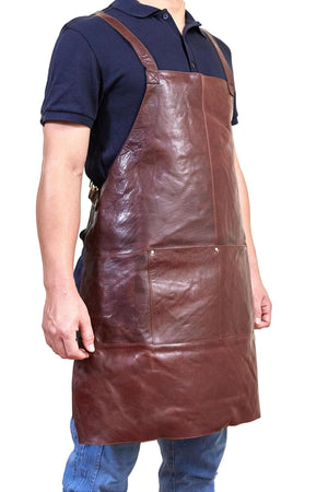 Pierre Cardin Professional Leather Apron Butcher Woodwork Hairdressing Barber Chef - Chestnut