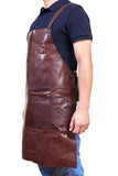 Pierre Cardin Professional Leather Apron Butcher Woodwork Hairdressing Barber Chef - Chestnut