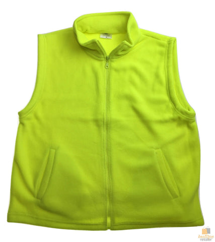 PLAIN HI VIS Polar Fleece Vest Full Zip Safety Workwear High Visibility Fleecy - Fluro Yellow - L