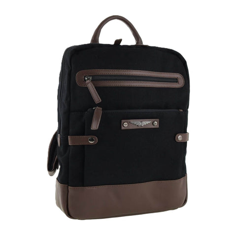 POLICE Wings Mens Canvas Backpack Bag with Laptop Computer Sleeve in Black