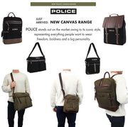 POLICE Wings Canvas Mens Messenger Business Bag w/ Laptop Computer Section in Black