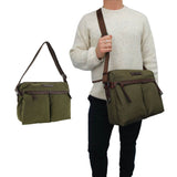 POLICE Wings Canvas Mens Messenger Business Bag w/ Laptop Computer Section in Dark Olive