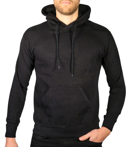 Adult Mens 100% Cotton Fleece Hoodie Jumper Pullover Sweater Warm Sweatshirt - Black - 2XL