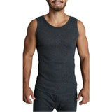 Mens THERMAL Merino Wool Blend Singlet Top Sleeveless Warm Underwear - Black - Black - L