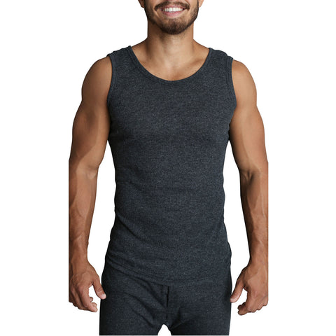 Mens THERMAL Merino Wool Blend Singlet Top Sleeveless Warm Underwear - Black - Black - M