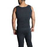 Mens THERMAL Merino Wool Blend Singlet Top Sleeveless Warm Underwear - Black - Black - M