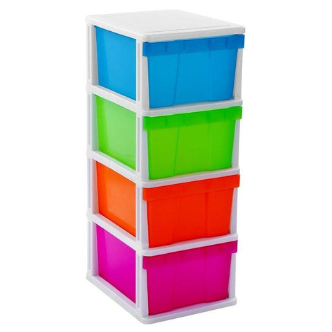 MEGA 4 Tier Drawer Storage Organiser Plastic Level Office Box Cabinet in Black/White