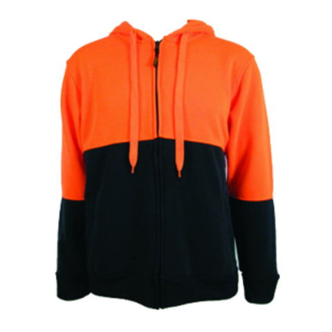 HI VIS Jumper Full Zip Hoodie Safety Workwear Fleecy Fleece Jacket Hooded - Orange/Navy - 3XL