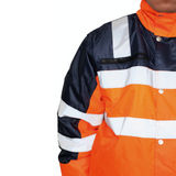3-in-1 Hi Vis Quilted Safety Bomber Jacket Waterproof Reflective Workwear - Orange/Navy - XXL