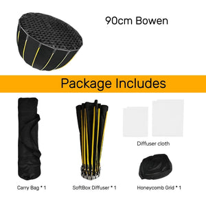 Hridz BM-H90 90cm Bowens Parabolic Softbox with Honeycomb grid