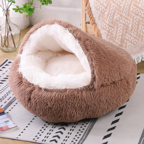 PawfectFriend Cozy Burrowing Cave Pet Bed for Dogs Cats Kitten Plush Warm Soft Sleeping Nest - coffee large