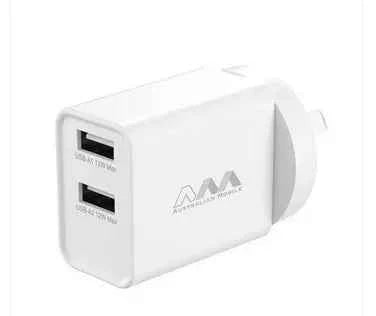 Australian Mobile DUAL Port USB-A 12W Power Wall Adapter Charger - White In Australia - Darrahopens