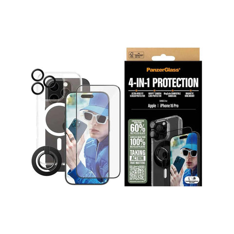 PanzerGlass 4-in-1 Protection Bundle(Screen|Lens|Case|Ring) for iPhone 16 Pro - Clear In Australia - Darrahopens