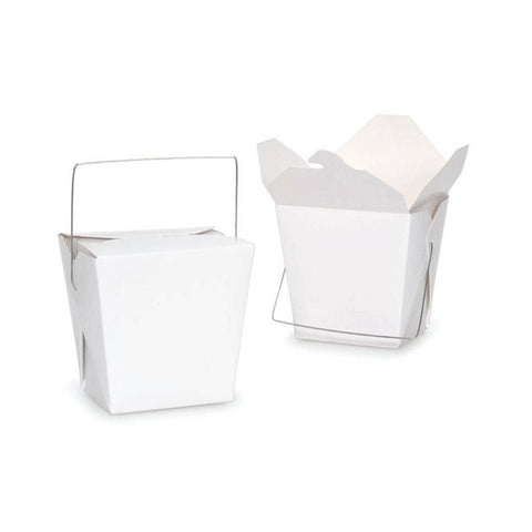 Bulk Packs 100  x 235ML/8oz White Noodle Box Pail With Metal Wire Handle