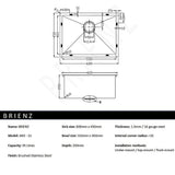 600x450mm Handmade 1.5mm 16 Gauge Stainless Steel Kitchen Laundry Sink with Waste