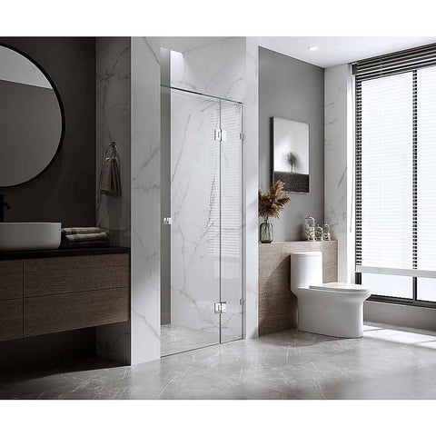 120cm Frameless Wall-to-Wall Shower Screen with Nickel U-Brackets and Floor U-Bracket, Brass Hinges & Round Knob Handle In Australia - Darrahopens