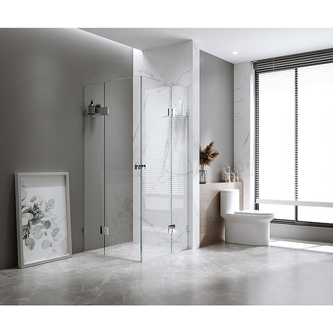 Double Door Corner Shower Screen with Black Brackets and Brass Hinges, Square do