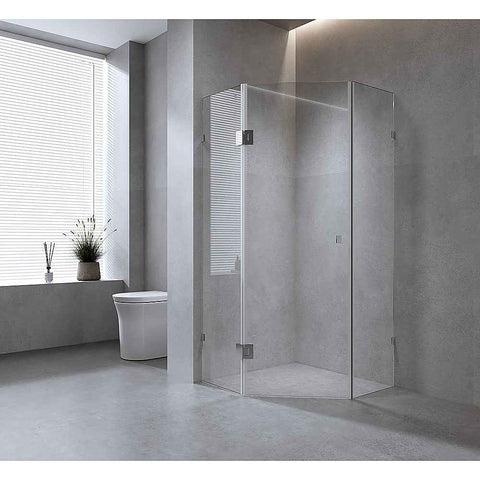 100cm Frameless Diamond Shower Screen – Nickel F-Brackets, Brass Hinges & Square Double Pull Handle In Australia - Darrahopens