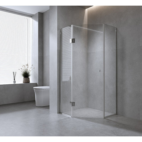 90cm Frameless Diamond Shower Screen with Channels and Brass Hinges - Gunmetal -