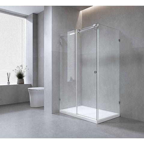 180x90cm Frameless Glass Sliding Corner Shower – With Nickel Rail and U-Brackets for Contemporary Bathrooms In Australia - Darrahopens