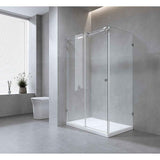 180x90cm Frameless Glass Sliding Corner Shower – With Nickel Rail and Wall Channel for Contemporary Bathrooms In Australia - Darrahopens