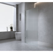 70cm Reeded Single Shower Glass Screen with Nickel U-brackets & Round Pole - Pre