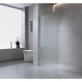 70cm Reeded Single Shower Glass Screen with Nickel U-brackets & Round Pole - Pre