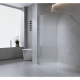 70cm Reeded Single Shower Glass Screen with Nickel U-brackets & Round Pole - Pre