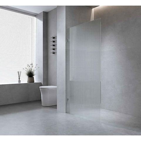 90cm Reeded Glass Shower Screen with Nickel F-Brackets and Floor F-Bracket In Australia - Darrahopens