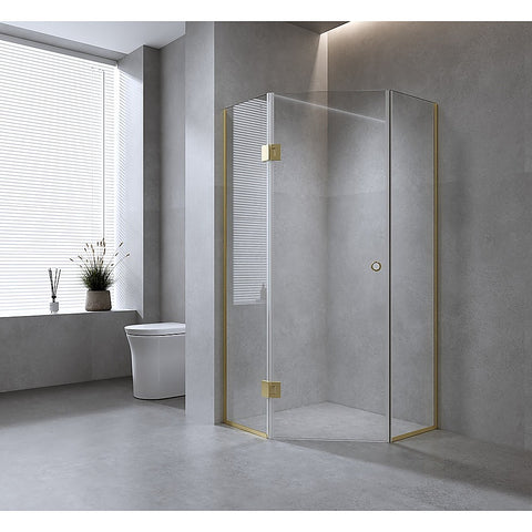 90cm Frameless Diamond Shower Screen with Black Channels and SS Hinges & Round Handle