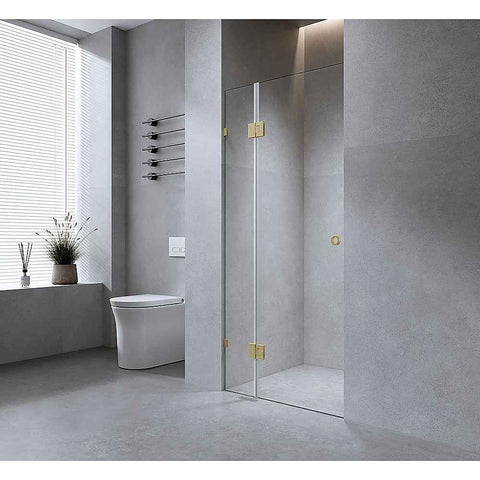 110cm Wall-to-Wall Frameless Shower Screen with Nickel Brackets, SS Hinges & F-Brackets and Floor F-Bracket In Australia - Darrahopens