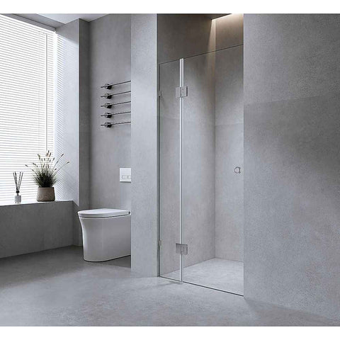 110cm Frameless Wall-to-Wall Shower Screen with Nickel Brackets & Brass Hinges – F-Brackets and Floor F-Bracket In Australia - Darrahopens