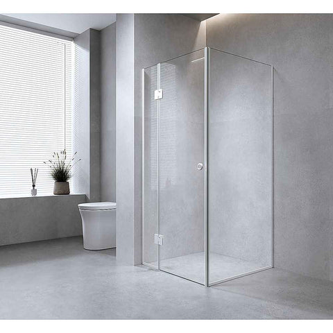 120x90cm Corner Frameless Shower Screen – Nickel Wall Channel with SS Hinges for Modern Bathroom Style In Australia - Darrahopens