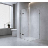 90x90cm Corner Frameless Shower Screen with Nickel Brackets and Brass Hinges - F-Brackets In Australia - Darrahopens