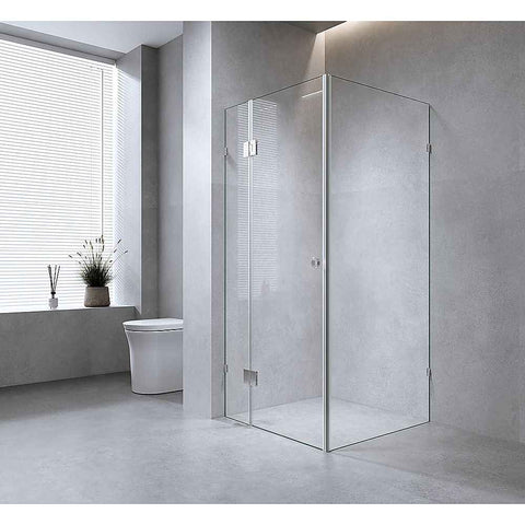 120x90cm Corner Frameless Shower Screen with Nickel Brackets and Brass Hinges - Wall Channel and Floor F-Bracket In Australia - Darrahopens