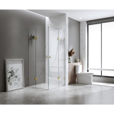 100x110cm Double Door Corner Shower with Chrome Brackets and SS Hinges, Round Handle