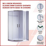 90 x 90cm Rounded Sliding 6mm Curved Shower Screen with Base in Chrome